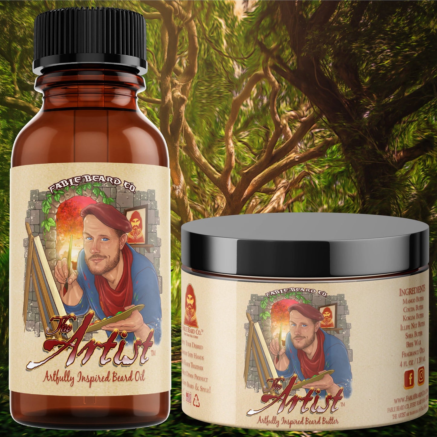 The Artist - Antique Cologne & Natures Paintbrush Beard Oil & Butter Kit