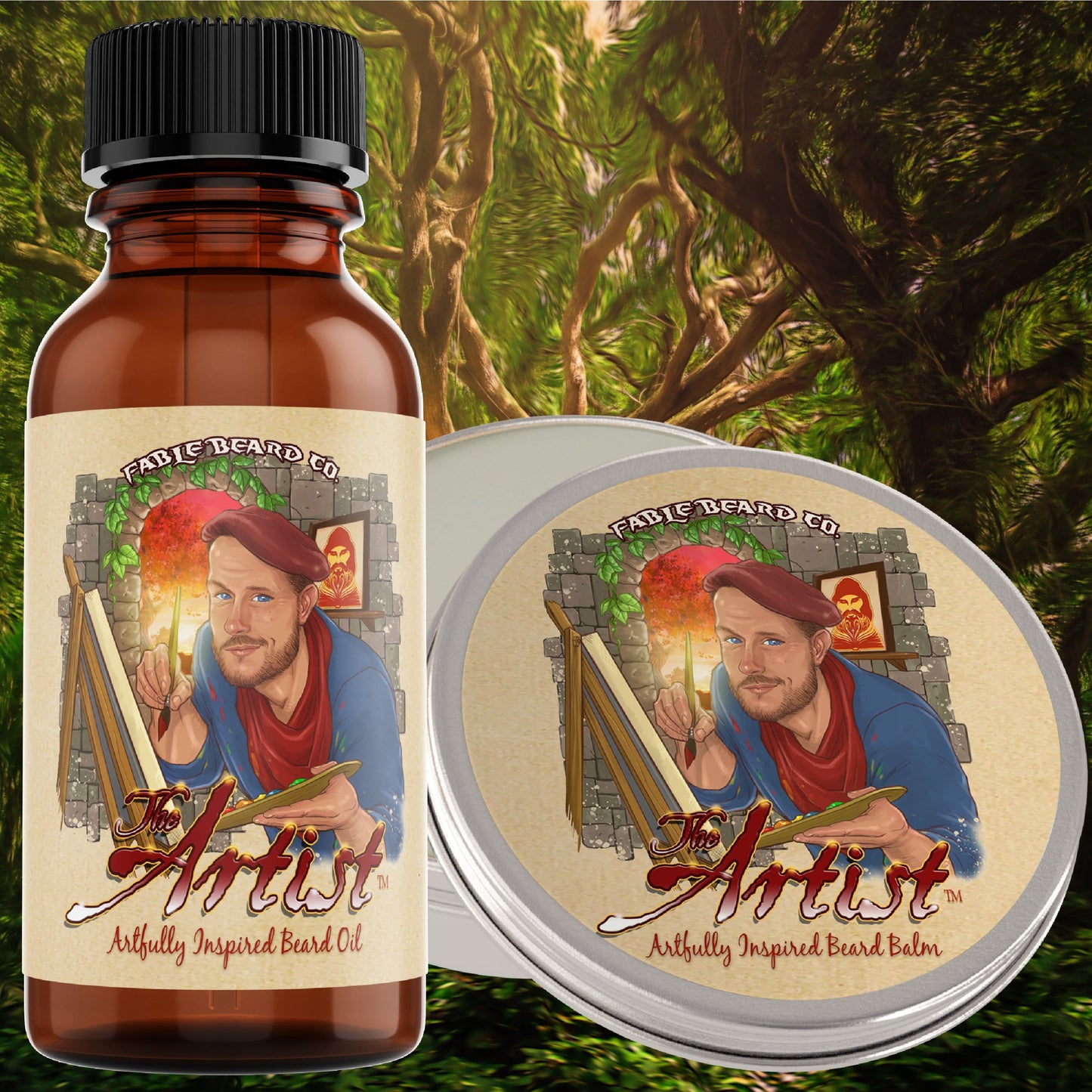 The Artist - Antique Cologne & Natures Paintbrush Beard Oil & Balm Combo Kit