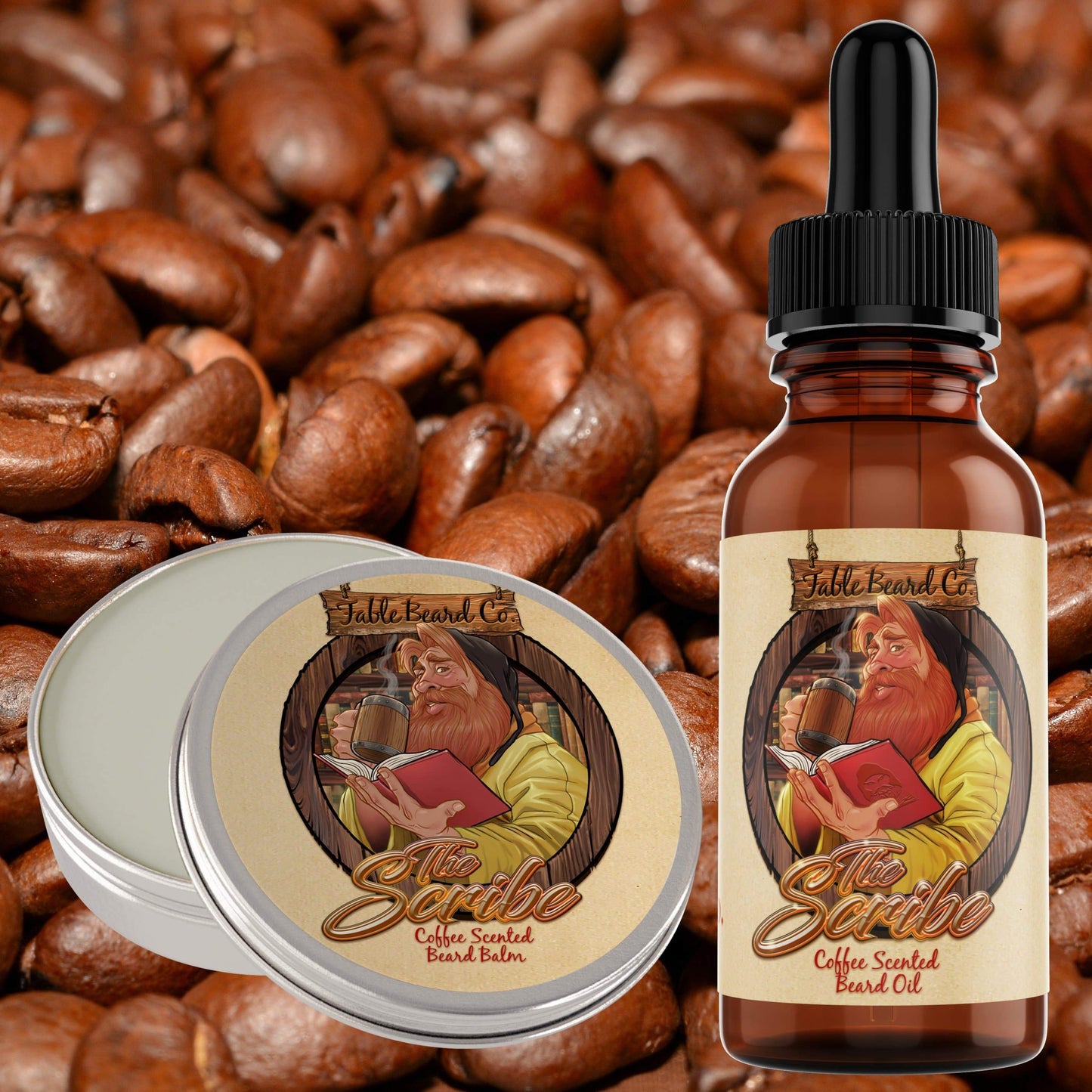 Fable Beard Co. Combo Kit 1oz Bottle & 2oz Tin The Scribe - A Coffee Scented Beard Oil & Balm Kit